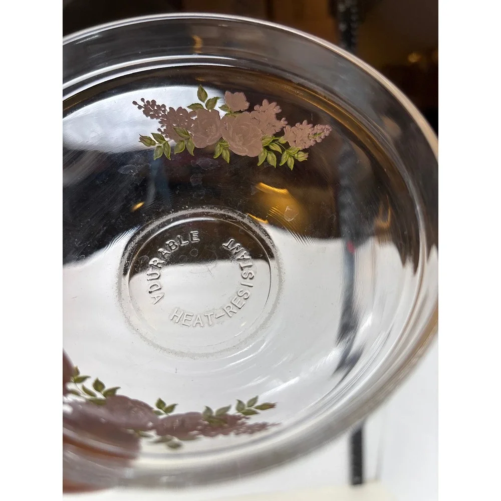 Vintage Imperial Glass Purple Floral Rose Nesting Bowl Set 5 Piece Heat Resists